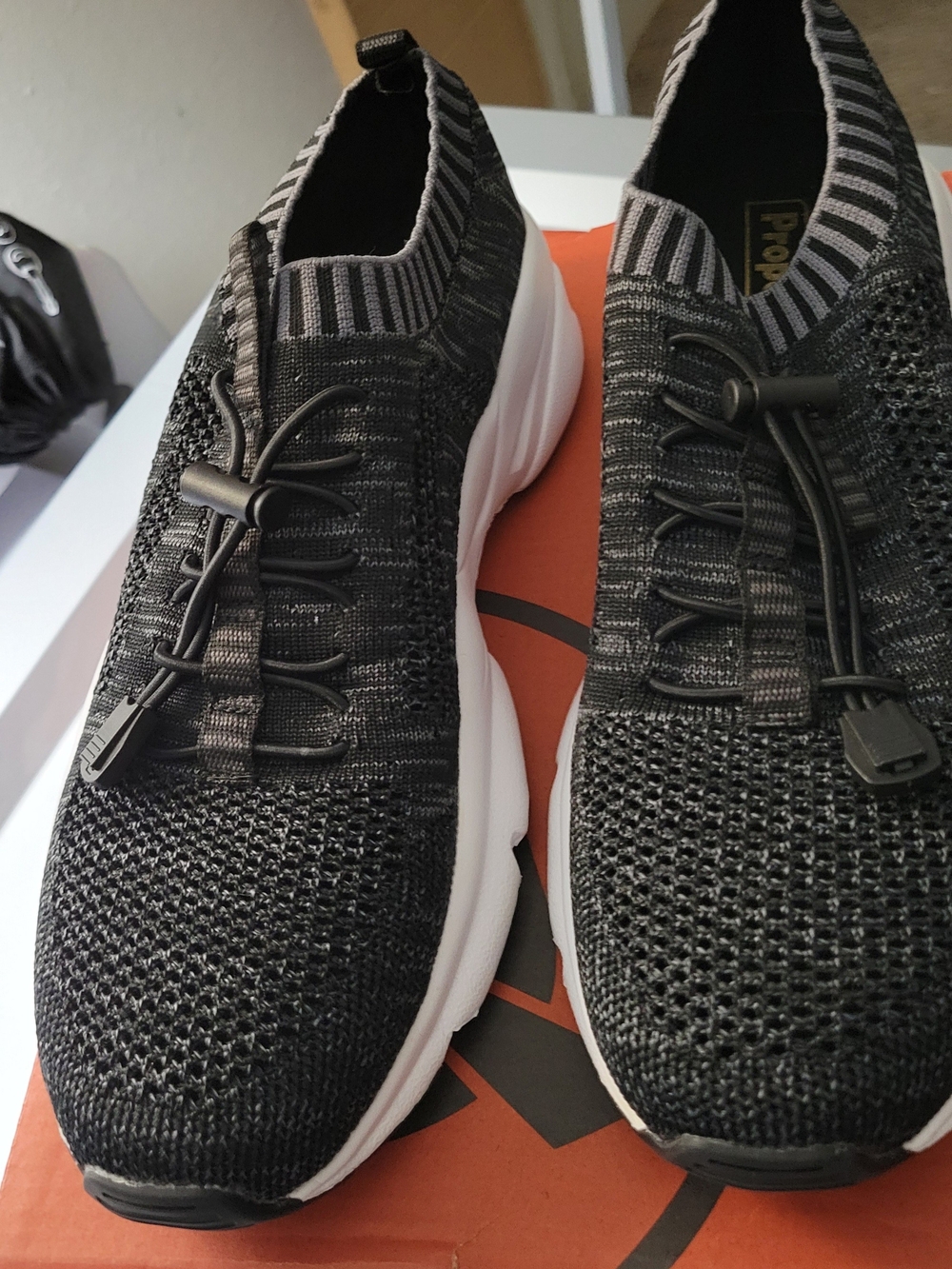Propet Stability ST Black Knit Slip-On Athletic Sneakers with White Sole